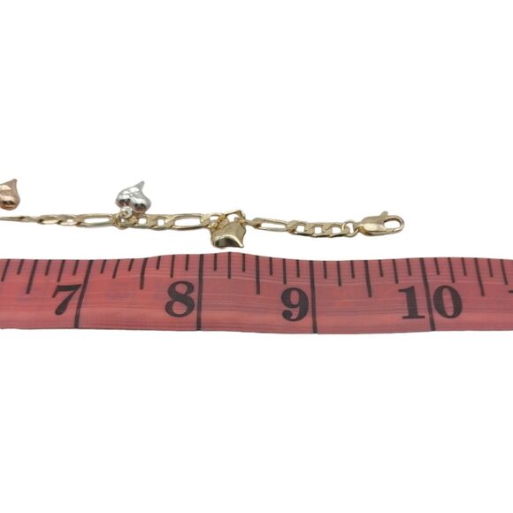 Brazilian Gold laminated Heart Bracelet Women's tricolor Bracelet 10 in. New - Picture 14 of 14